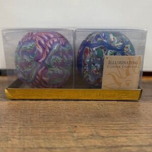 2 Vintage Globe Swirl Candles Illuminating Candle Co Globe Ball New in Box